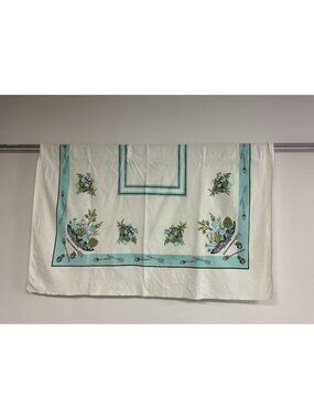 Vintage Mid Century Tablecloth Blue Floral Print